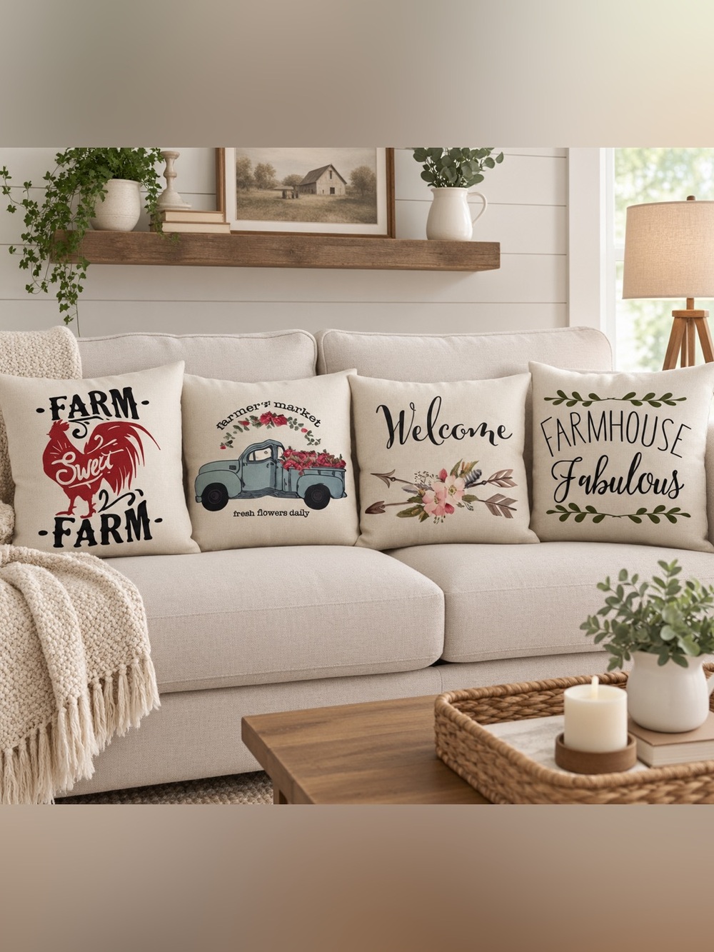 Set of 4- Farmhouse Decorative Pillow Covers Set